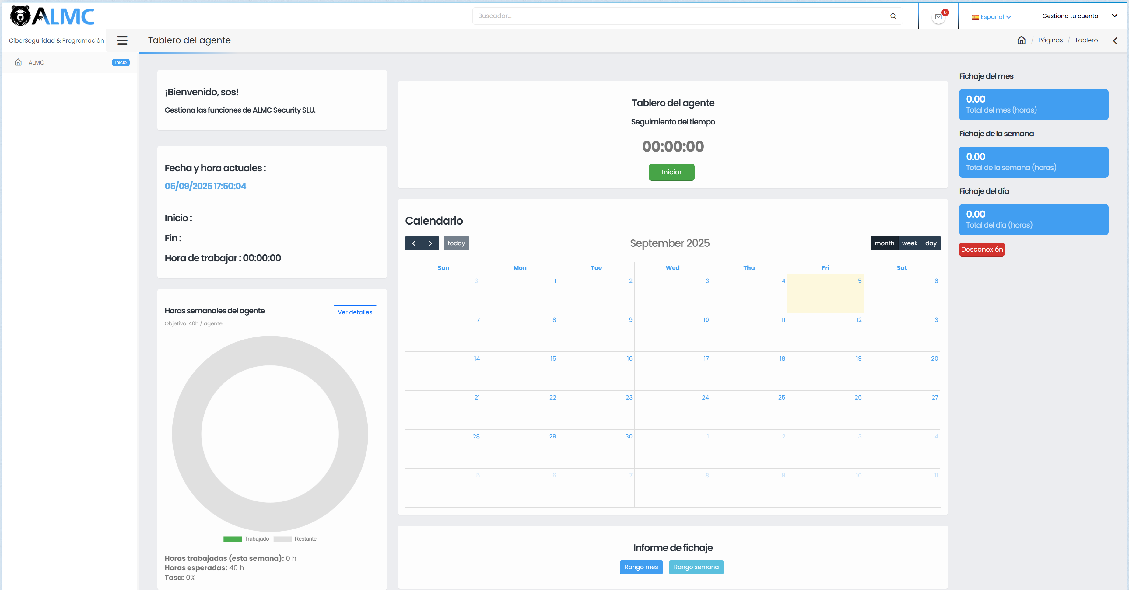 Dashboard personal con horas
