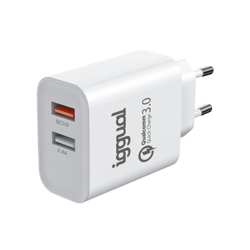 iggual IGG317389 wall charger 2xUSB QC3.0 30W white