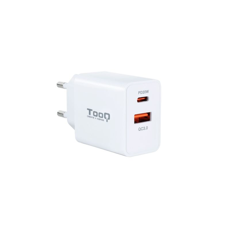 TooQ TQWC-2SC04WT wall charger USB-C PD and USB-A white