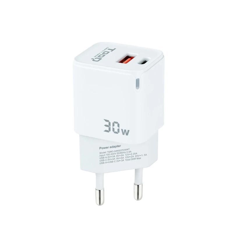 TooQ GaN 30W Wall Charger USB-C PD & USB-A QC White