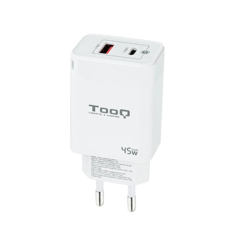 Tooq TQWC-GANQCPD45WT GaN USB-C PD + USB-A QC wall charger white