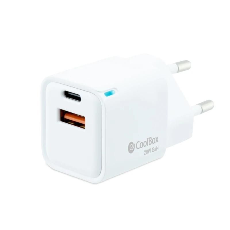 Cargador de pared CoolBox COO-CUP-20CA 20W GaN USB-C y USB-A