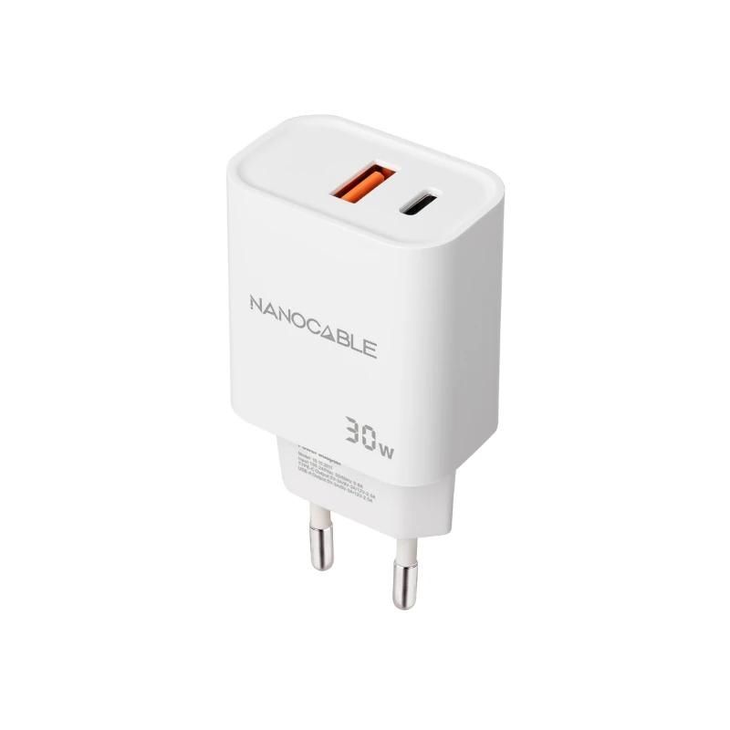 Carregador de paret Nanocable 10.10.2011 USB-C PD + USB-A QC 30W Blanc