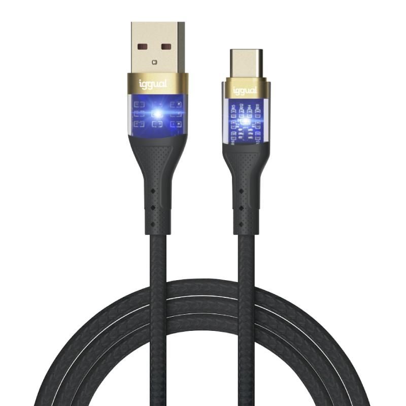 iggual USB-A to USB-C cable 3A 1 m braided LED black