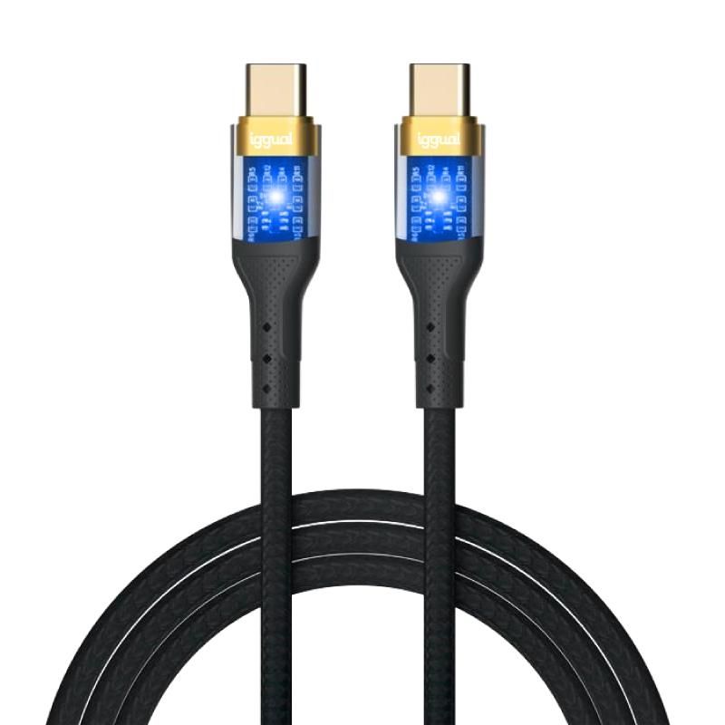 iggual USB-C to USB-C cable 3A 1 m braided LED black