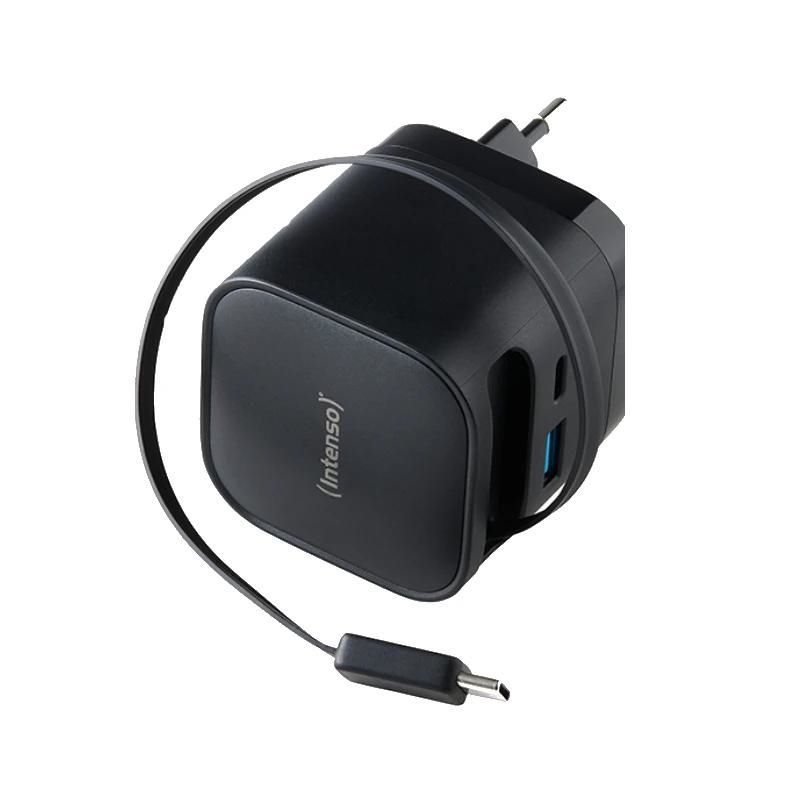 Chargeur GaN Intenso 7806520 65W rétractable noir