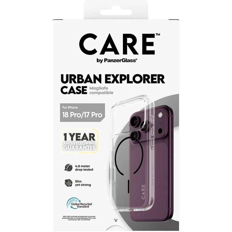 Coque ou protection pour téléphone PanzerGlass Care Urban Case Trans Black MagSafe iP 18Pro 17Pro