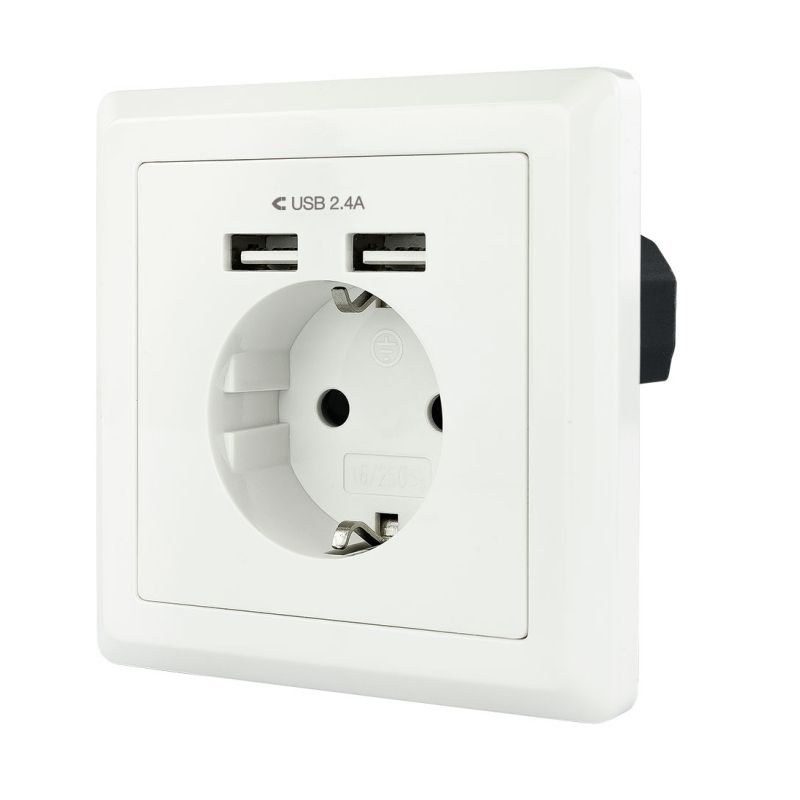 Base endoll paret Nanocable Schuko + 2 USB 2.4A blanc