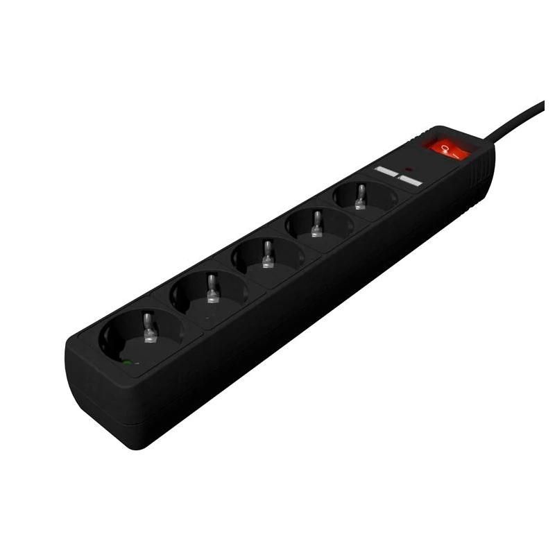 Gembird SPG5-U2-5-02 Power Strip 5 Schuko Sockets & 2 USB Black