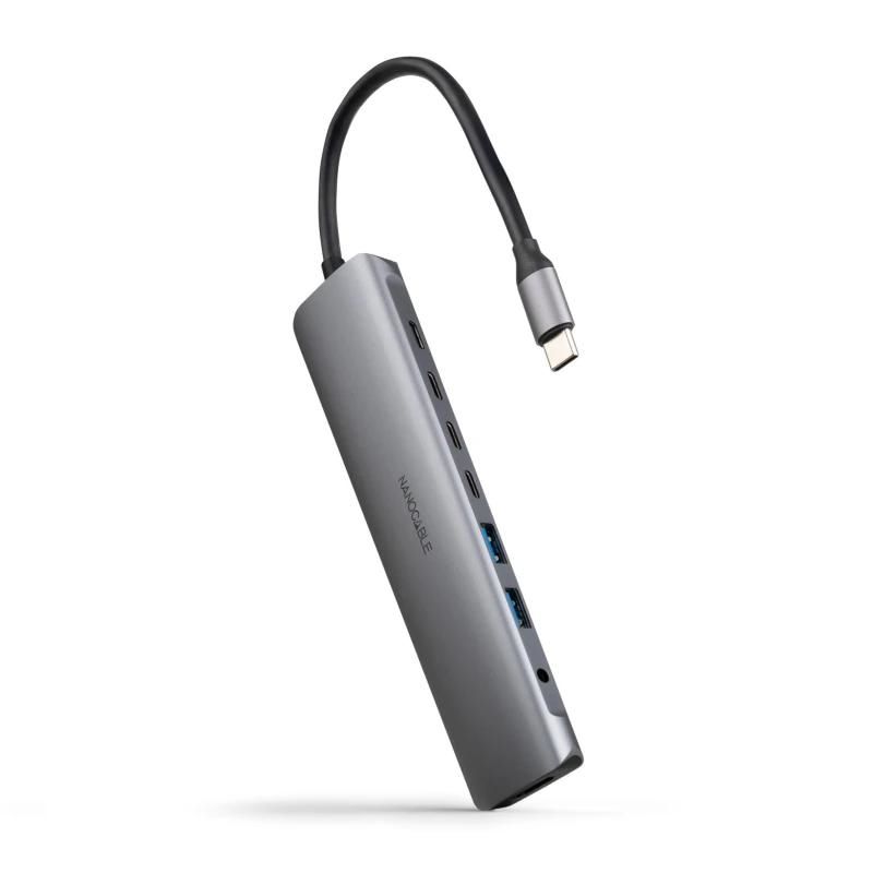 Audio or video cable NANOCABLE Hub 8en1 USB-A+USB-C+HDMI+USB-C PD+Jack