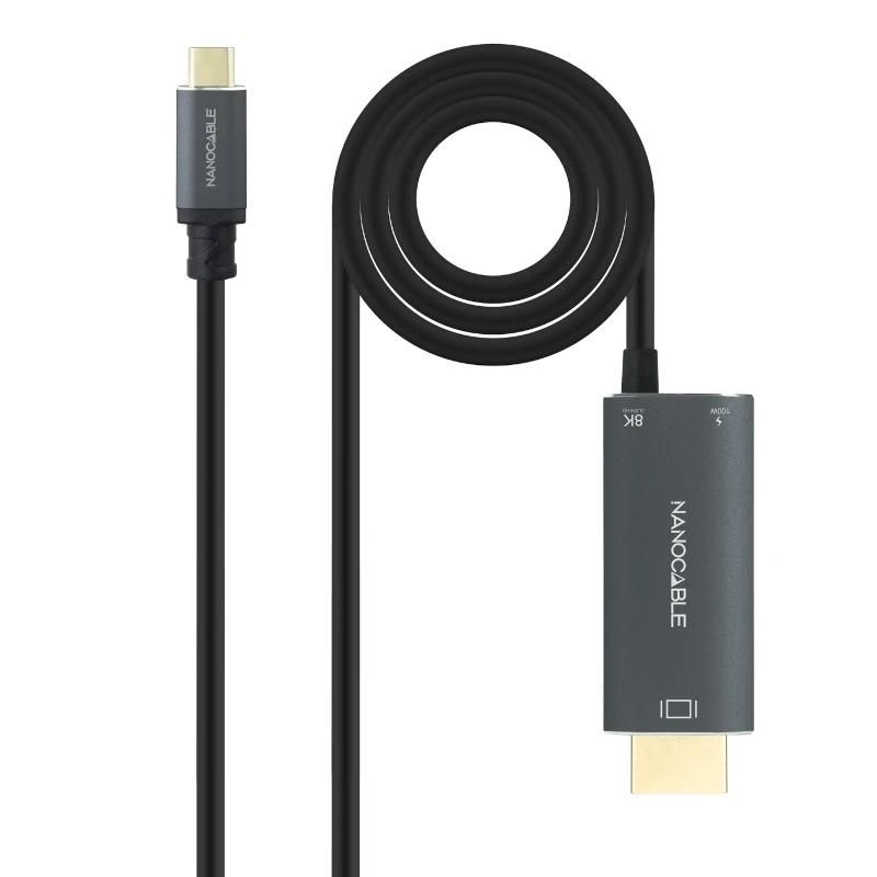 Audio or video cable NANOCABLE USB-C/M-HDMI 2.1+USB-C/H PD 1.8 M
