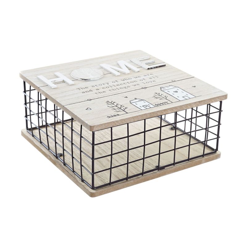 Decorative box DKD Home Decor Black Natural Metal MDF Wood