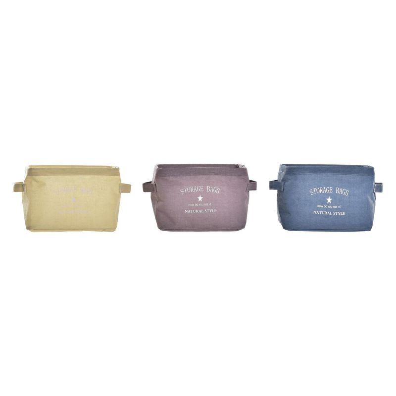 Basket DKD Home Decor Yellow Blue Maroon Canvas Modern 20 x 16 x 15 cm (3 Units)