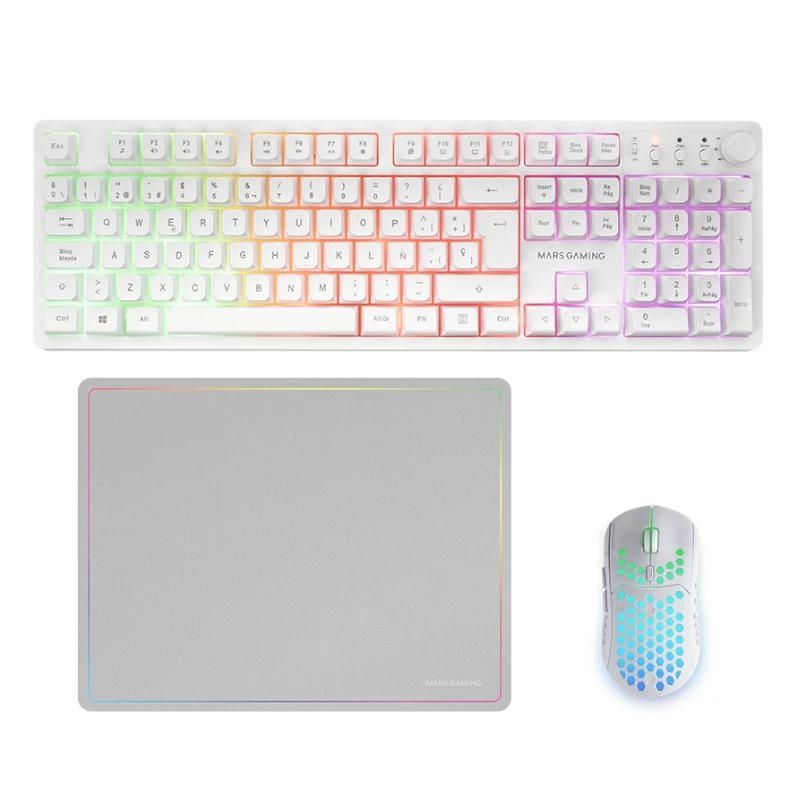Conjunto de teclado y ratón Mars Gaming Combo MCPWXWES GAMING 3IN1 RGB Blanco