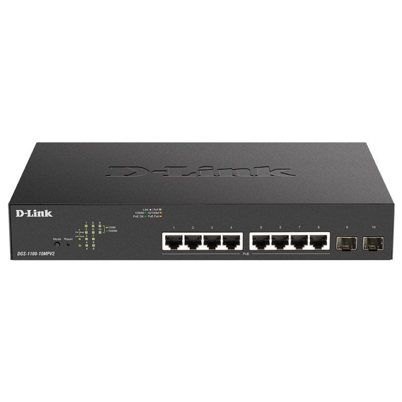 Commutador de xarxa D-Link DGS-1100-10MPV2/E Switch 8xGb PoE+ 2xSFP