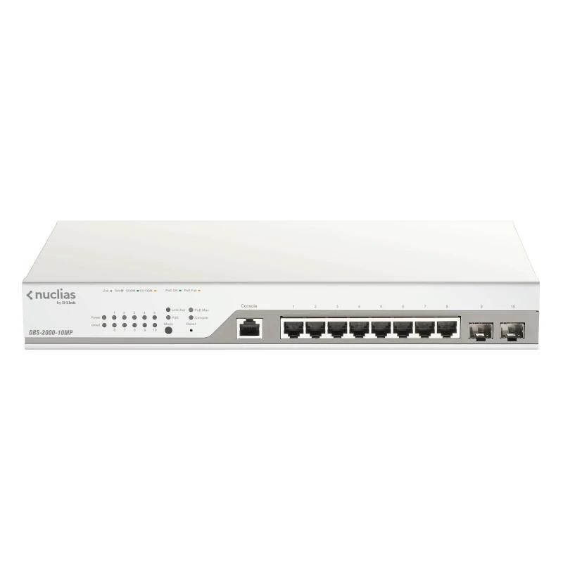 Commutador de xarxa D-Link DBS-2000-10MP/E 10xGb PoE+ Switch 2xSFP 1Y