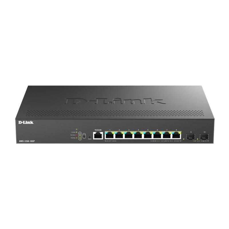 Commutador de xarxa D-Link DMS-1250-10SP/E Switch 8xMG 2xSFP+ L2 PoE