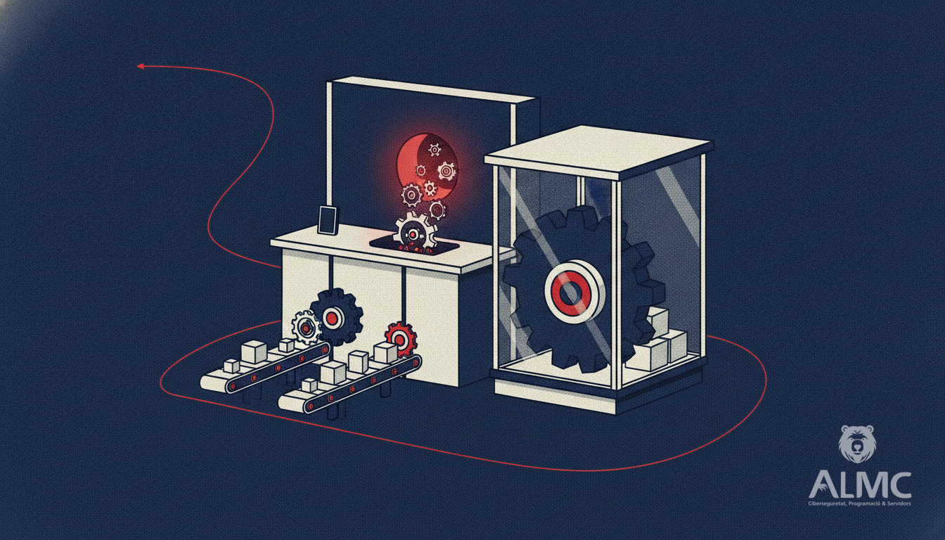 Illustration of tiered AI access controlling a conveyor of online shop parcels