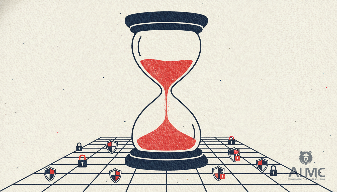 Hourglass on server rack symbolising time-based security for software supply chains