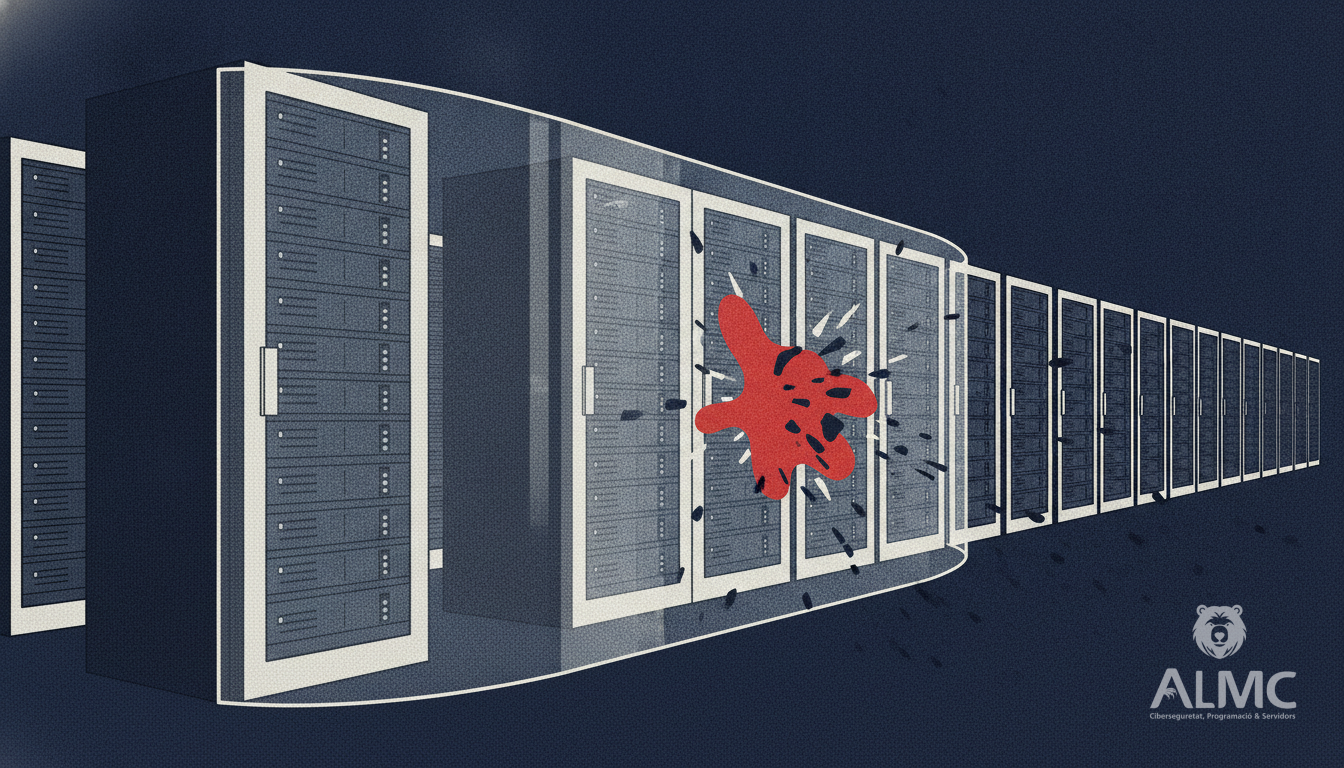 A single continuous glass shield protecting a row of server racks from incoming threats