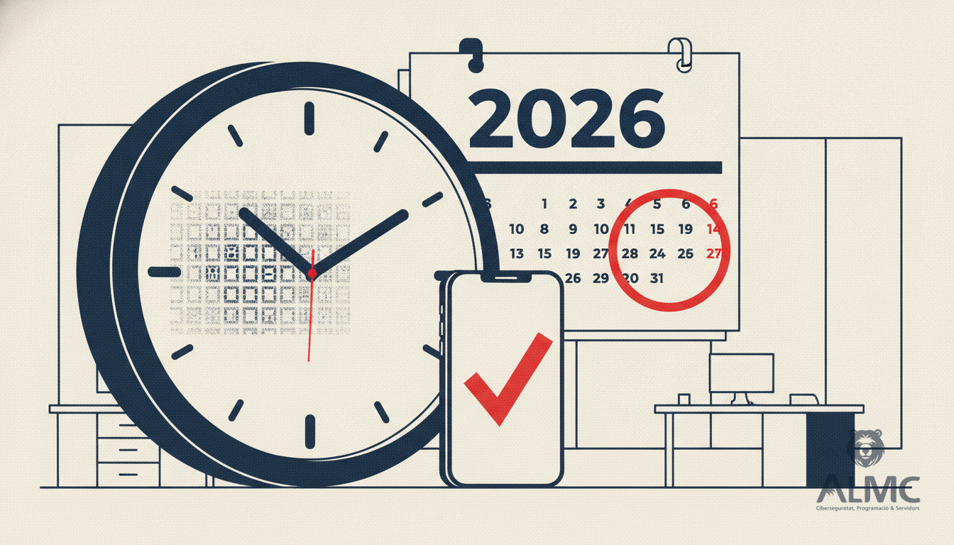 Digital clock and smartphone representing mandatory time tracking in 2026