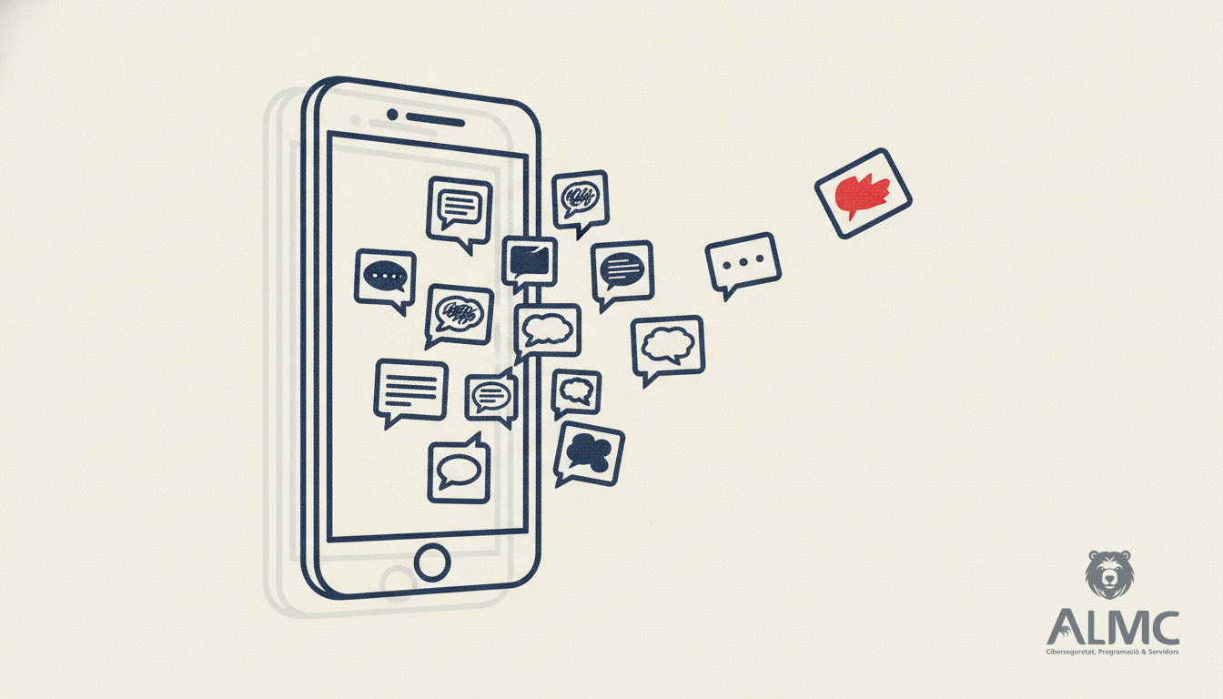 Un teléfono móvil que se divide en varias pantallas más pequeñas con conversaciones distintas.