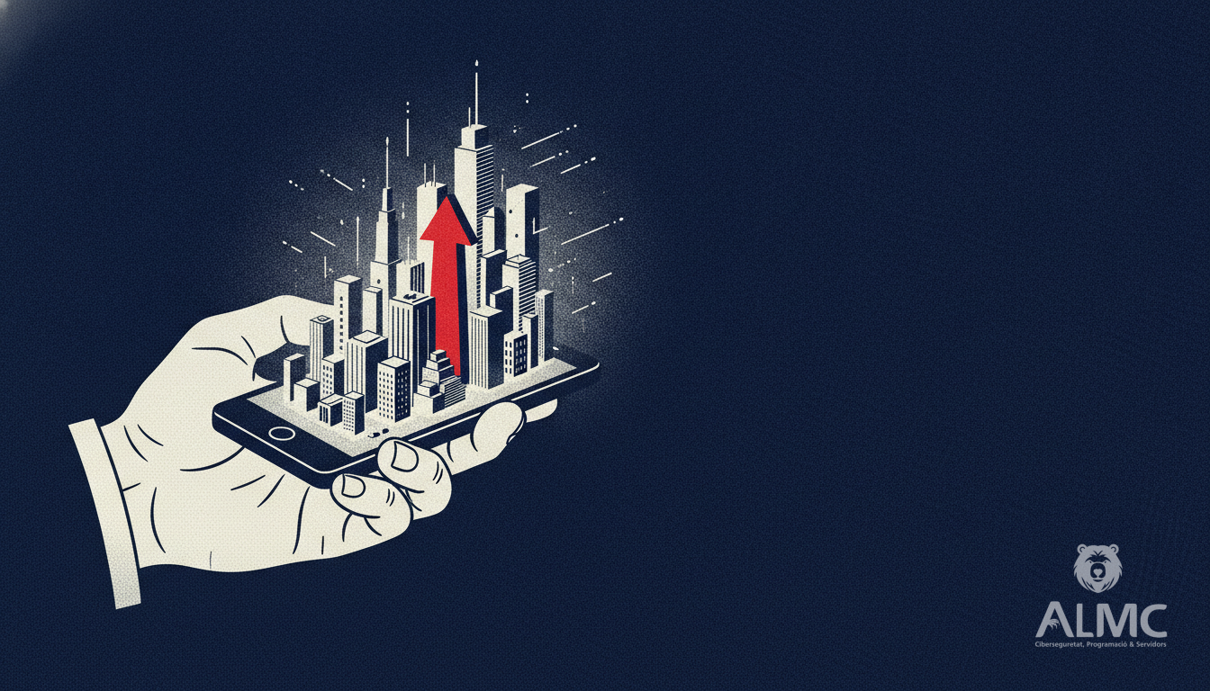 Smartphone with glowing city skyline representing mobile app business growth