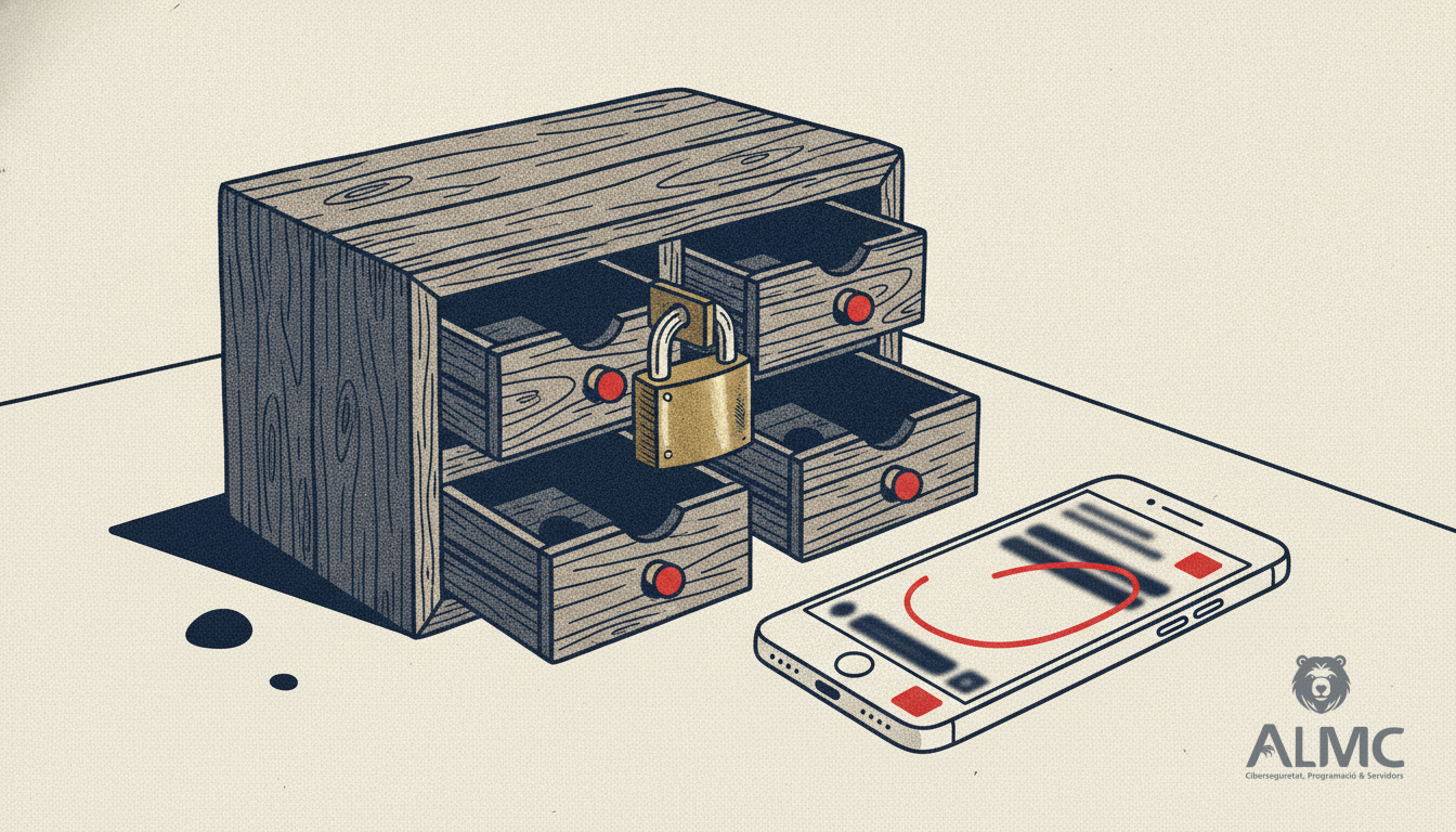 A locked drawer beside a smartphone, illustrating PIN-protected conversations and privacy in online commerce